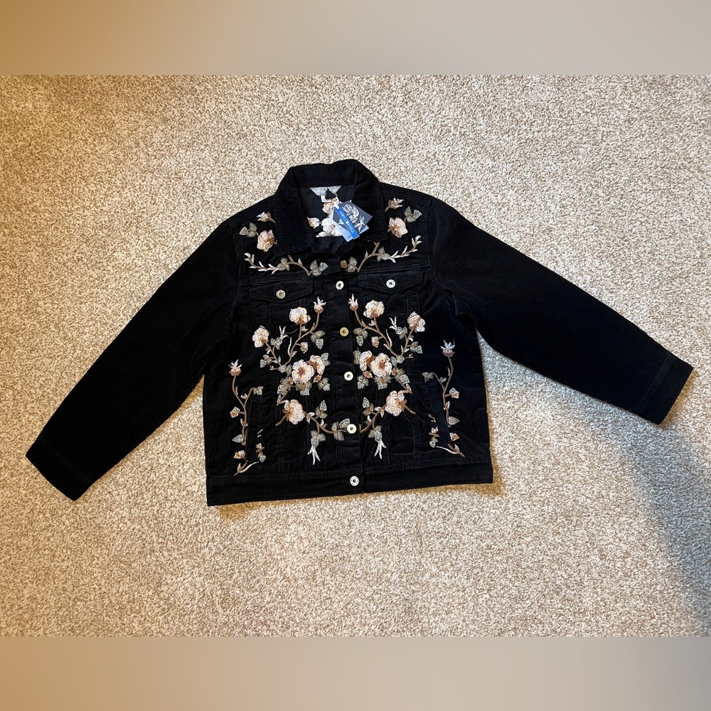 NWT April Cornell Embroidered Corduroy Jacket • Floral Detail • Size L